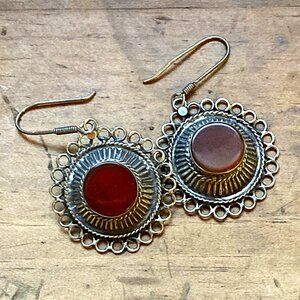 Large signed carnelian earrings set in sterling silver